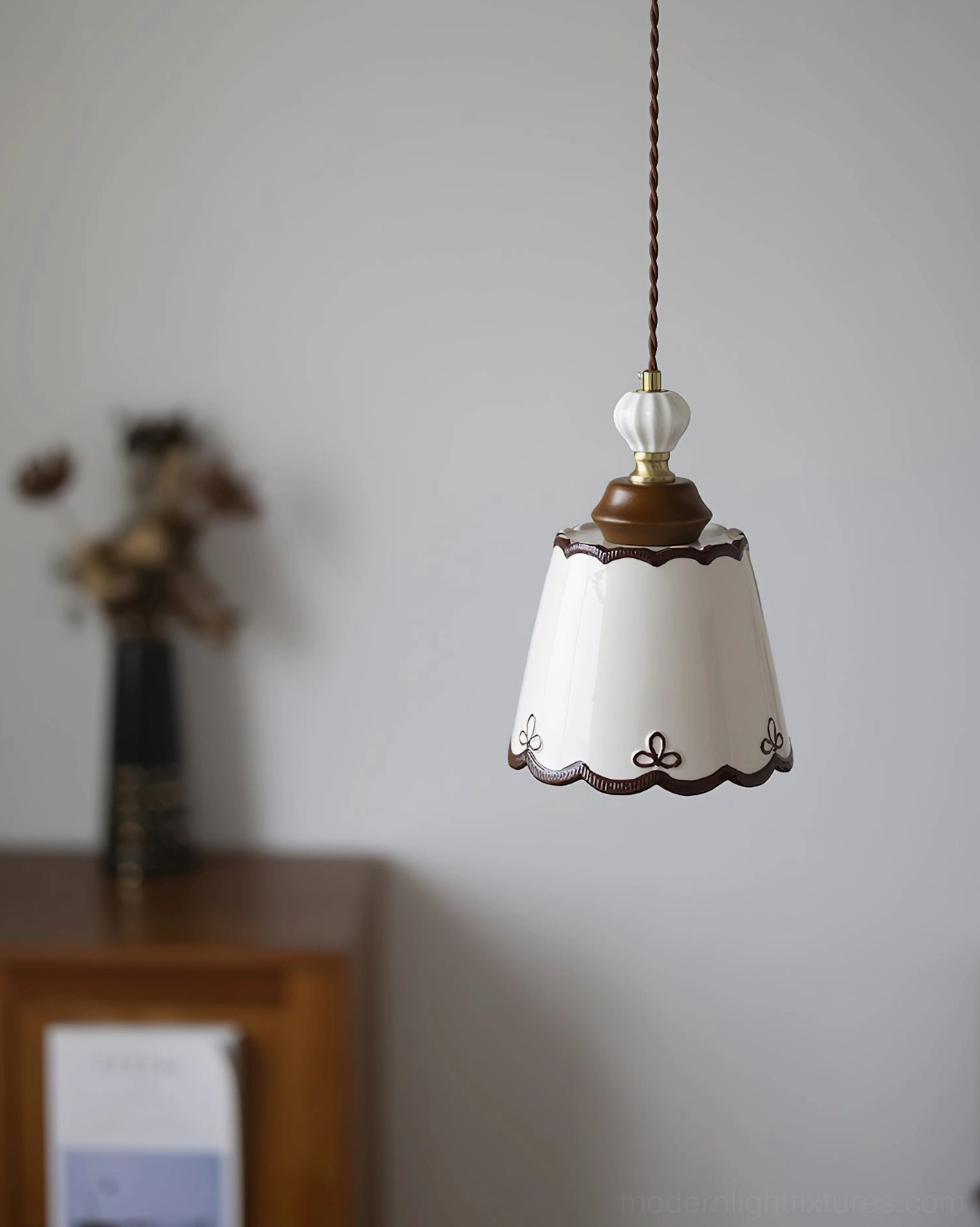 Hand-painted ceramic pendant light fixture with artistic floral motifs and premium porcelain construction