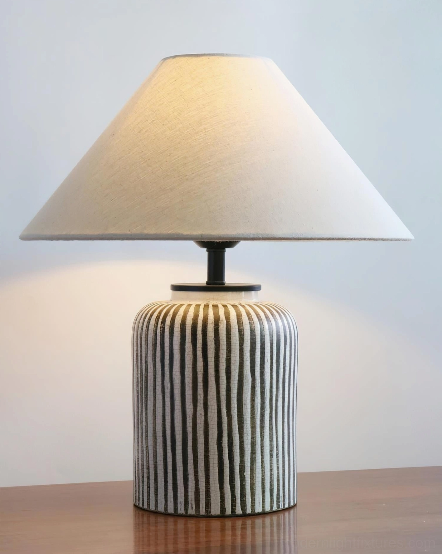 Brenton ceramic striped table lamp base showing hand-painted vertical stripe pattern and craftsmanship