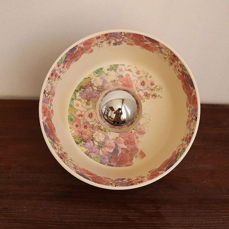 Hand-painted watercolor floral ceramic shade with pink rim and warm gold interior