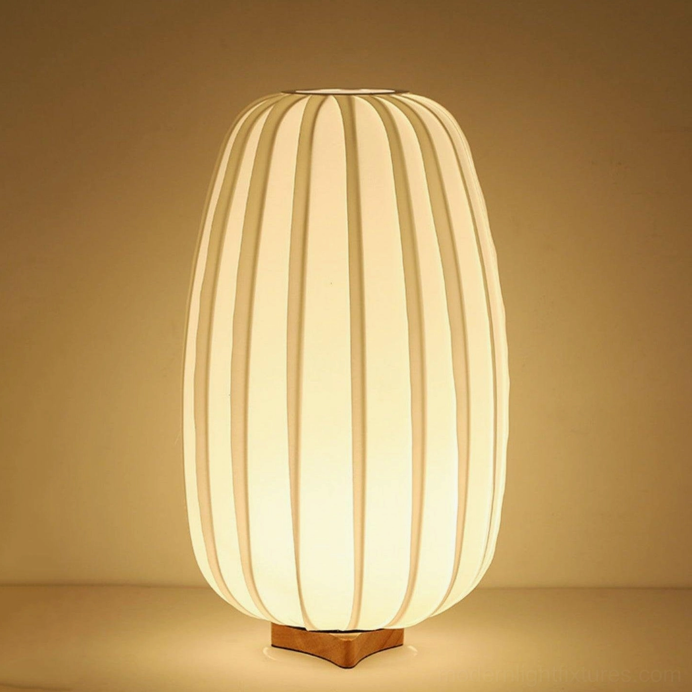 Handcrafted fabric table lamp with wooden base japandi interior styling