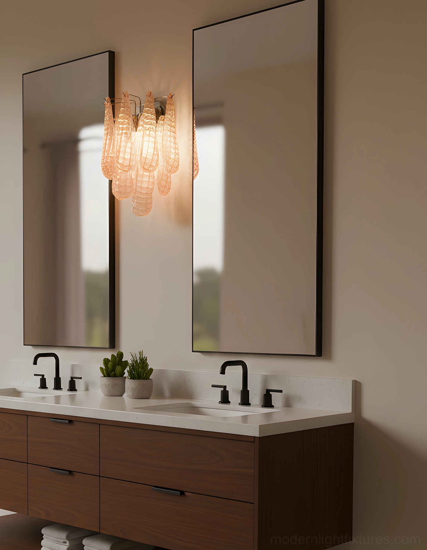 Handcrafted Murano-style glass wall sconce detail showing rippled teardrop pendant design