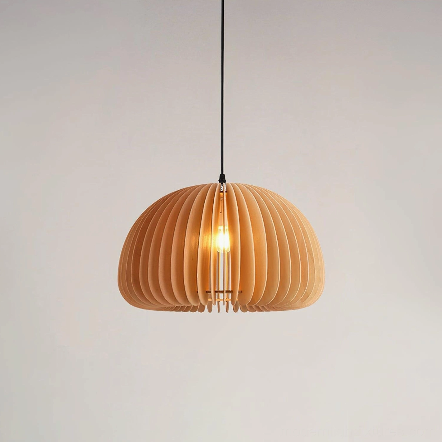 Handcrafted pumpkin pendant lamp with natural wood finish for contemporary home decor