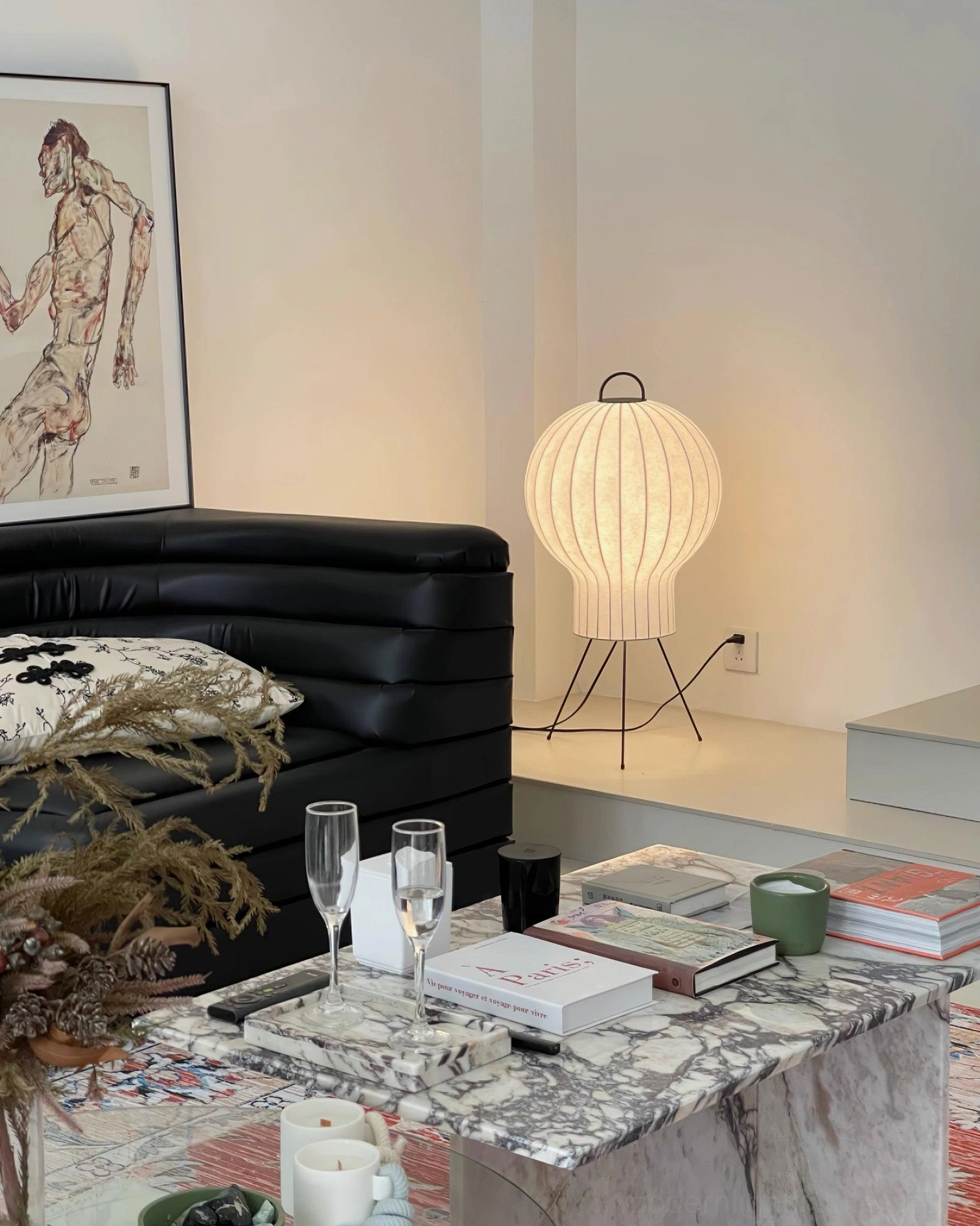 Handcrafted silk lantern floor lamp architectural heritage inspired design element