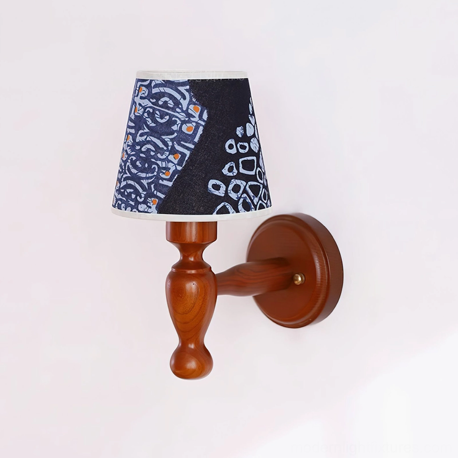 Handmade wooden sconce with fabric lampshade, one-of-a-kind fixture