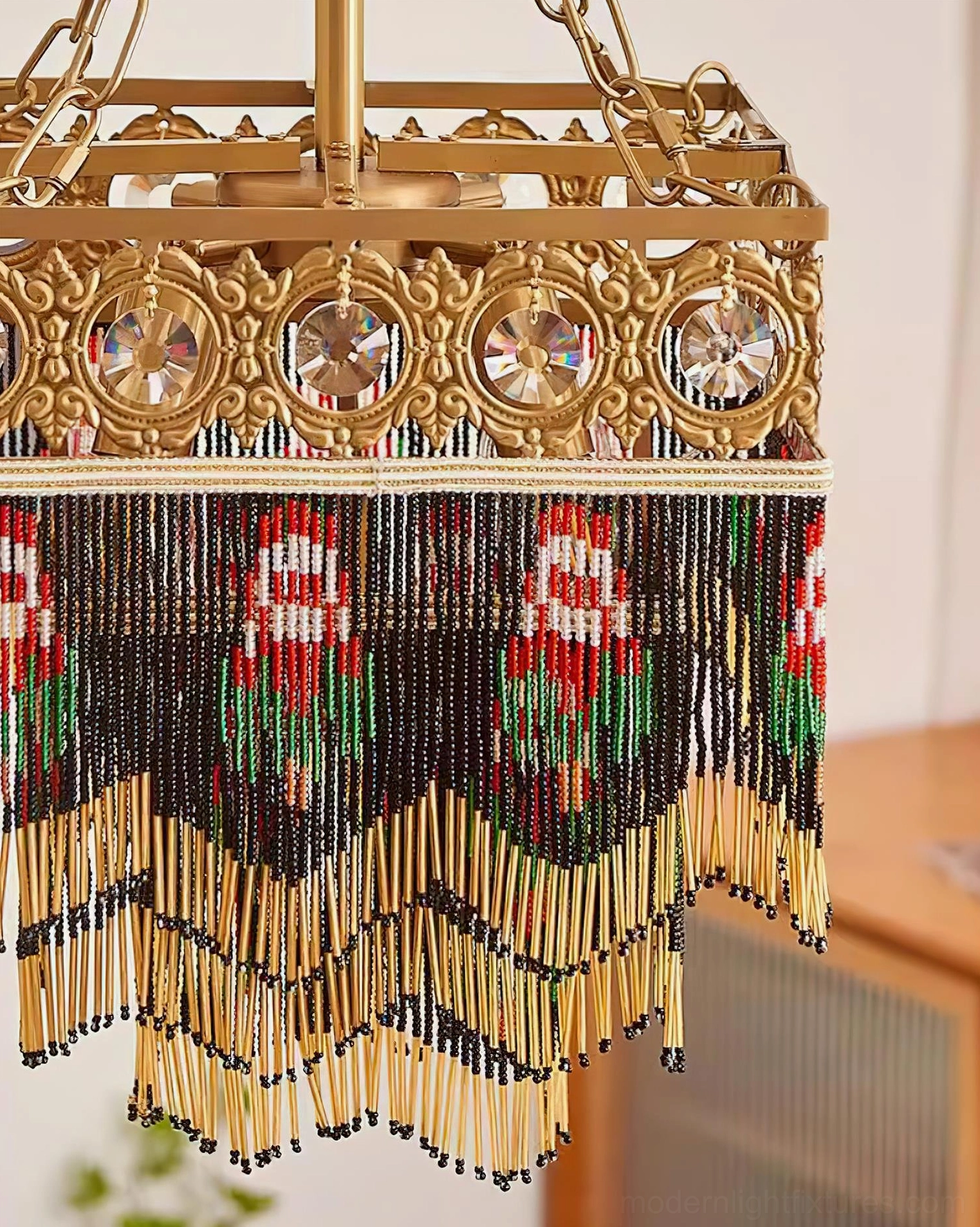 Handwoven tassel pendant fixture combining retro glamour with contemporary artisan craftsmanship