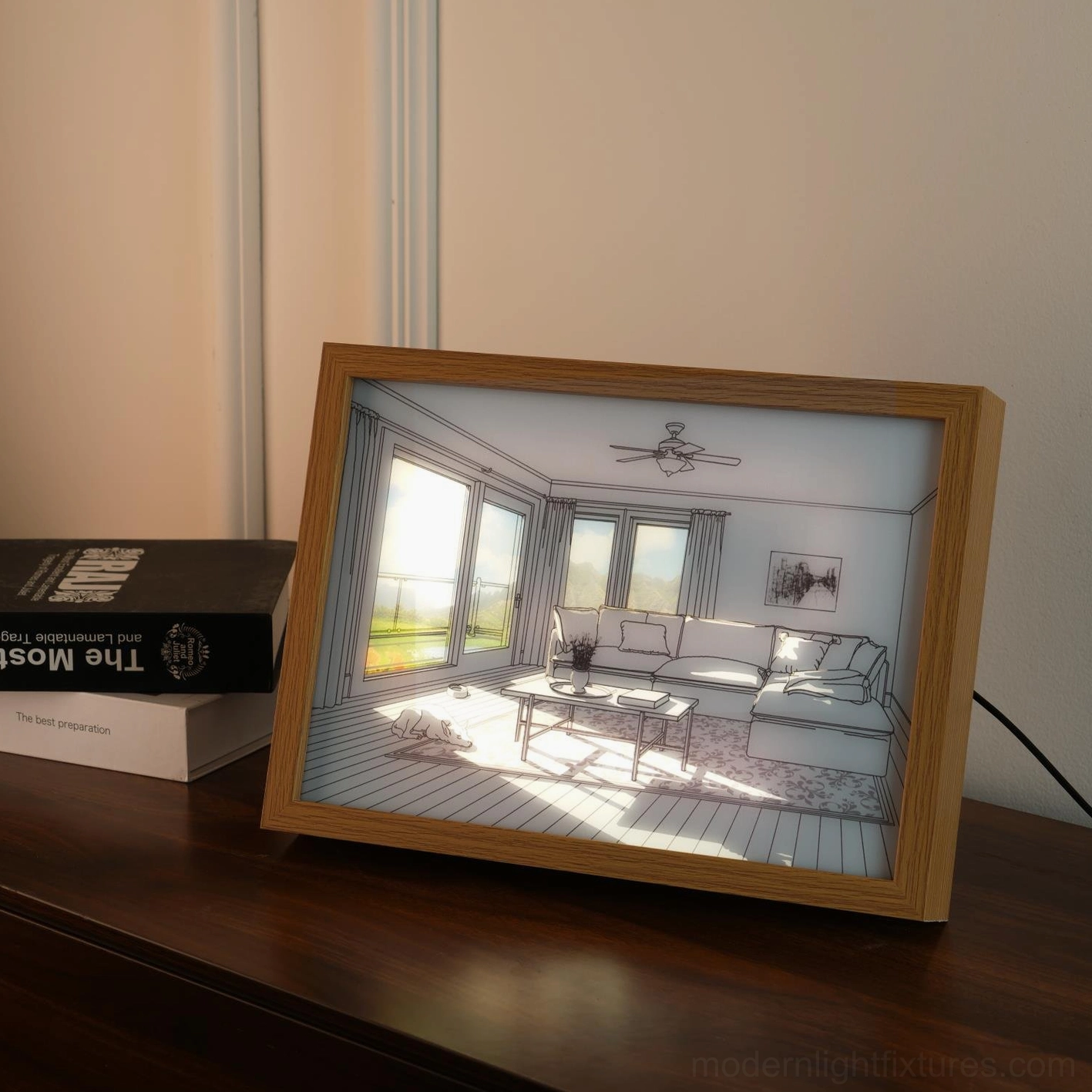 Contemporary art painting light with hardwired installation professional quality
