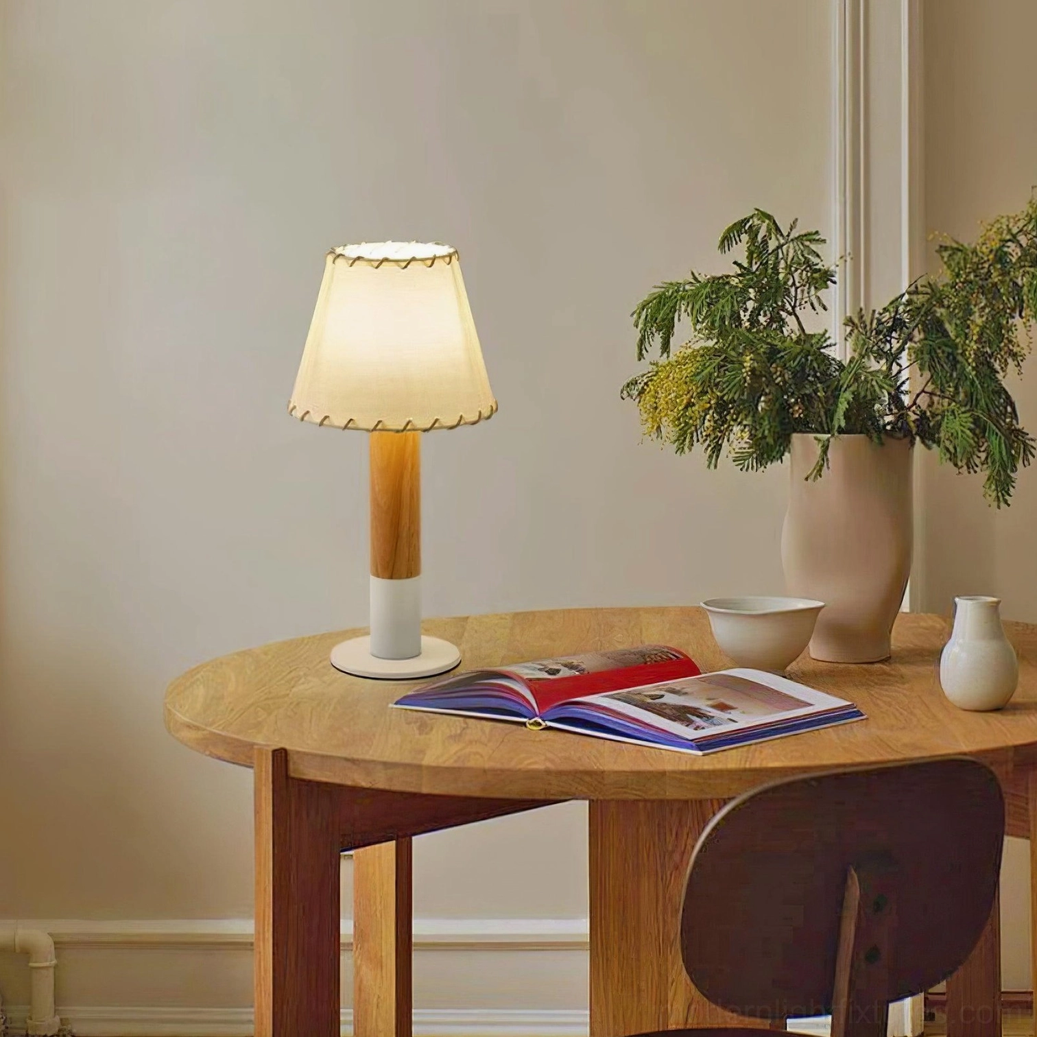Harmonie farmhouse style table lamp complete side view showing 42cm height and 20cm diameter