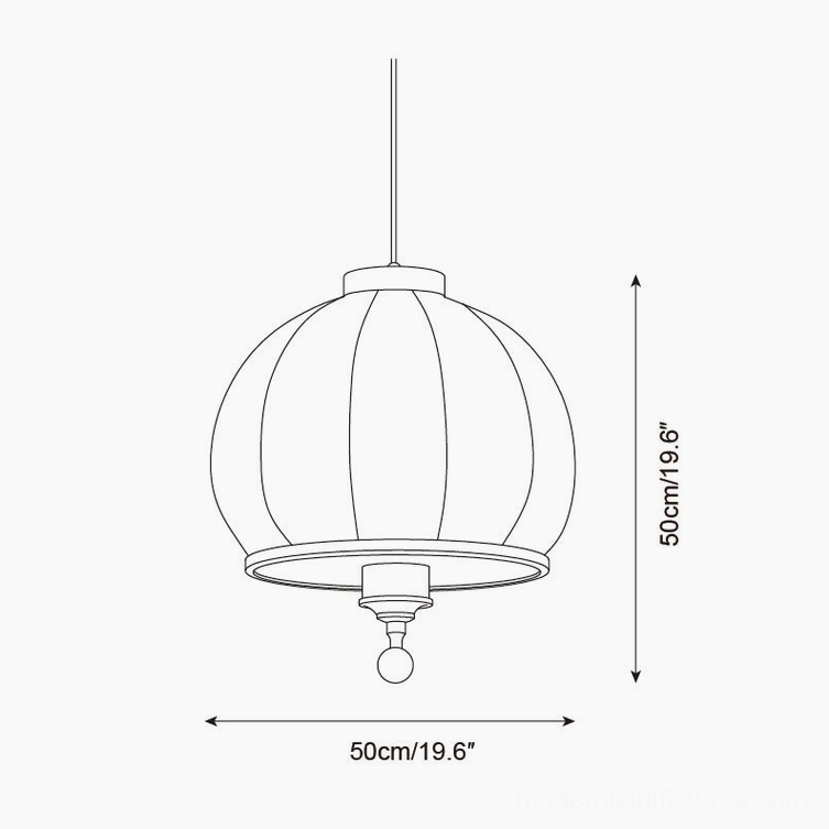 Large Harmony fabric pendant lamp design drawing with 50cm diameter and 50cm height dimensions