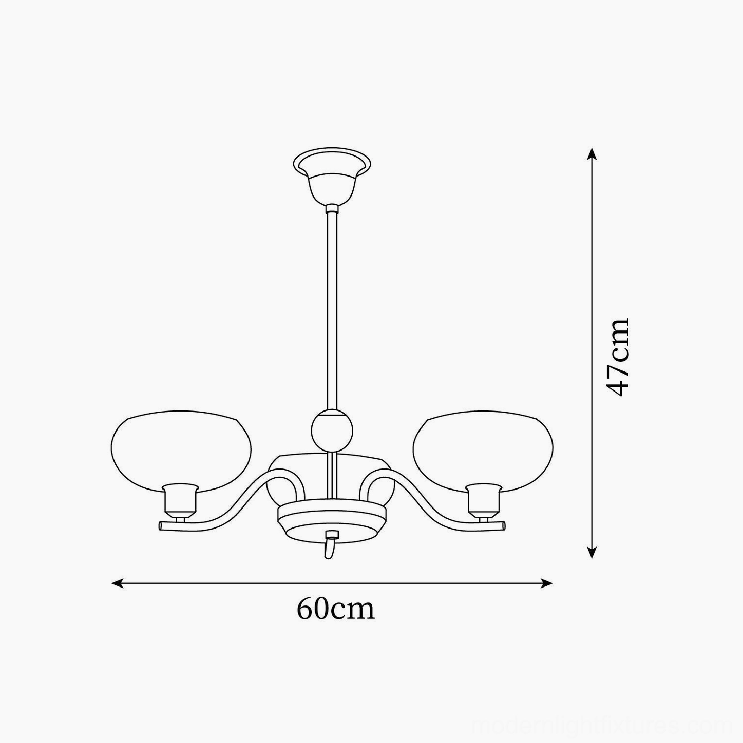 Havana 6-head chandelier technical design specification drawing with dimensions 60cm width and 47cm height