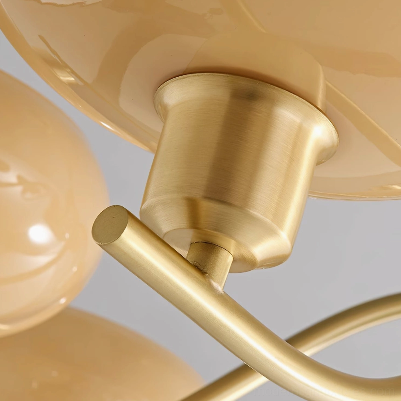 Havana brass mid-century modern pendant chandelier with multiple frosted beige glass heads