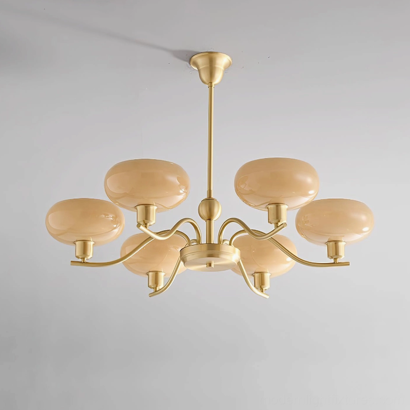 Havana multi-head mid-century modern chandelier interior architectural photography with ceiling installation