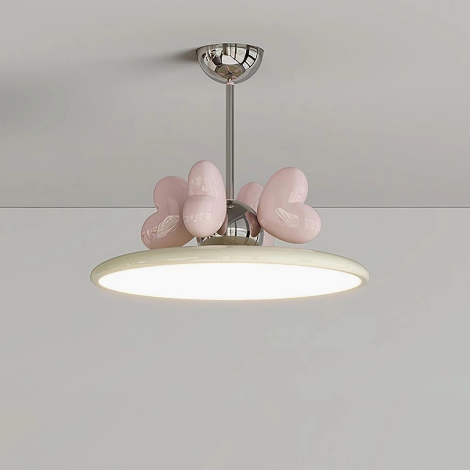 Heart pendant light in chrome and pink beige color option for contemporary interiors