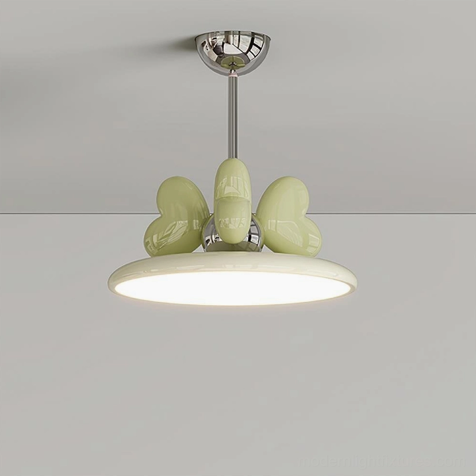 Small 40cm heart pendant light in green color variant for bedroom spaces