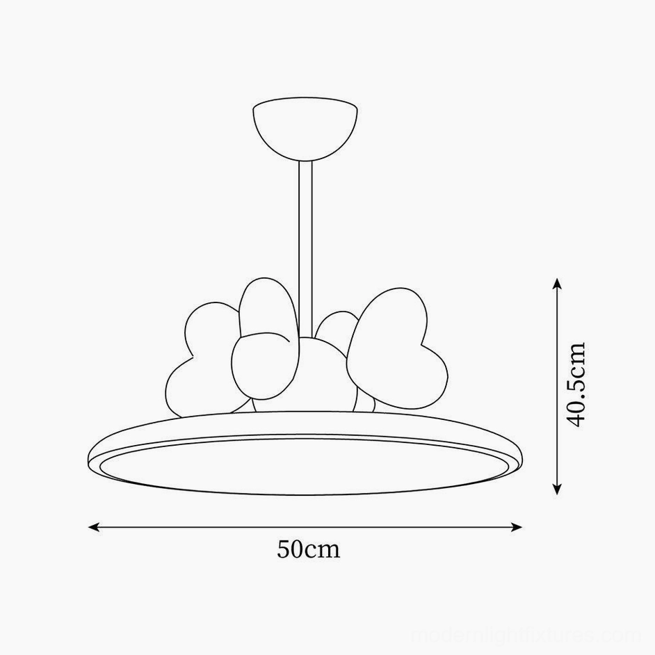 Technical line drawing and dimensions of 50cm heart pendant light fixture