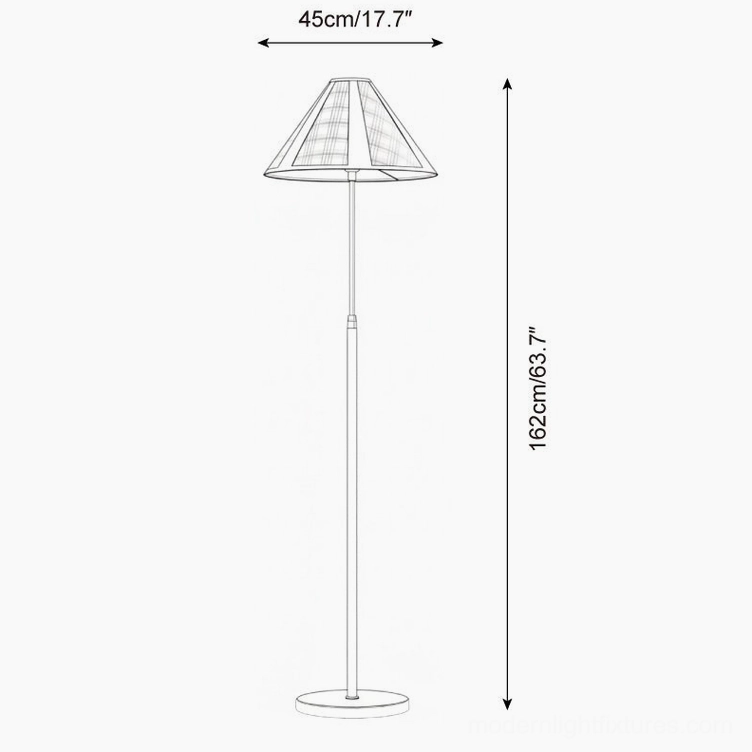 Hearthline floor lamp technical diagram showing 45cm width and 162cm height dimensions