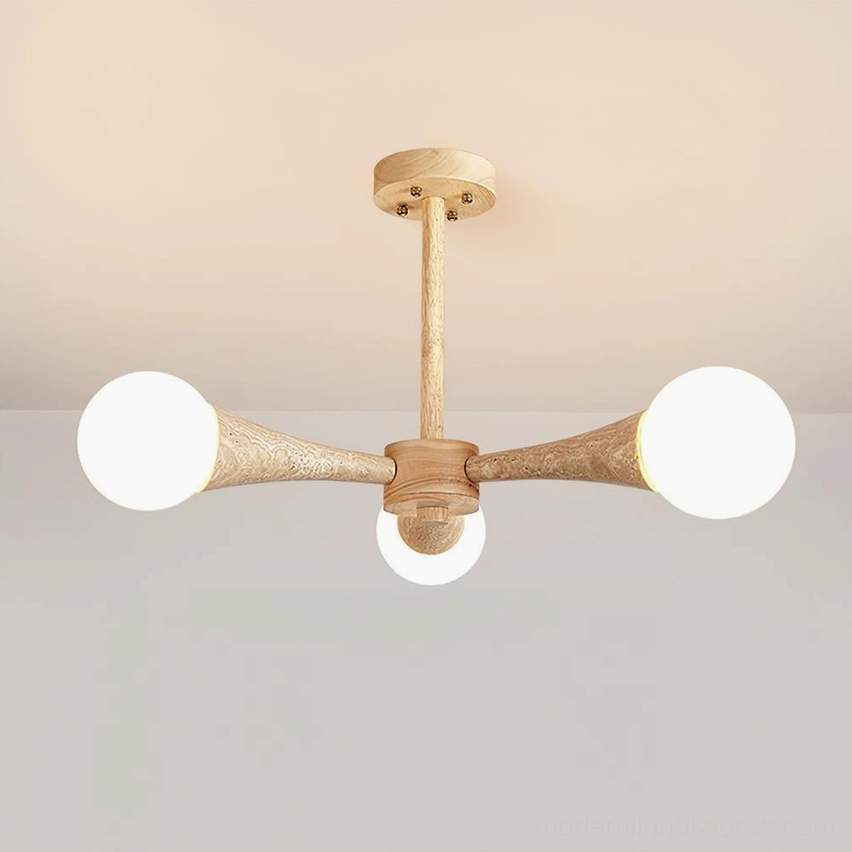 Hedra 3 heads ceiling lamp wood color version compact size installation
