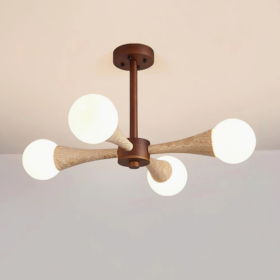 Hedra 4 heads ceiling lamp walnut finish lighting dining table area