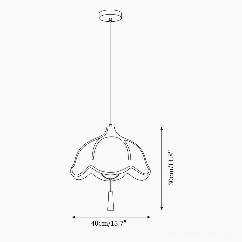 Technical line drawing of Helia pendant light 40cm diameter, orthographic side view with dimensions