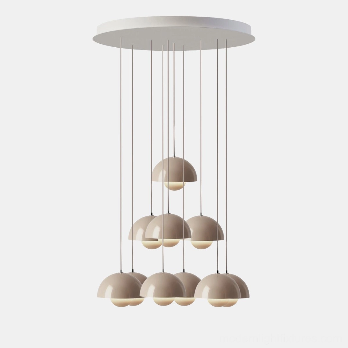 Modern pendant chandelier showing hemispherical dome construction and contemporary lighting architecture