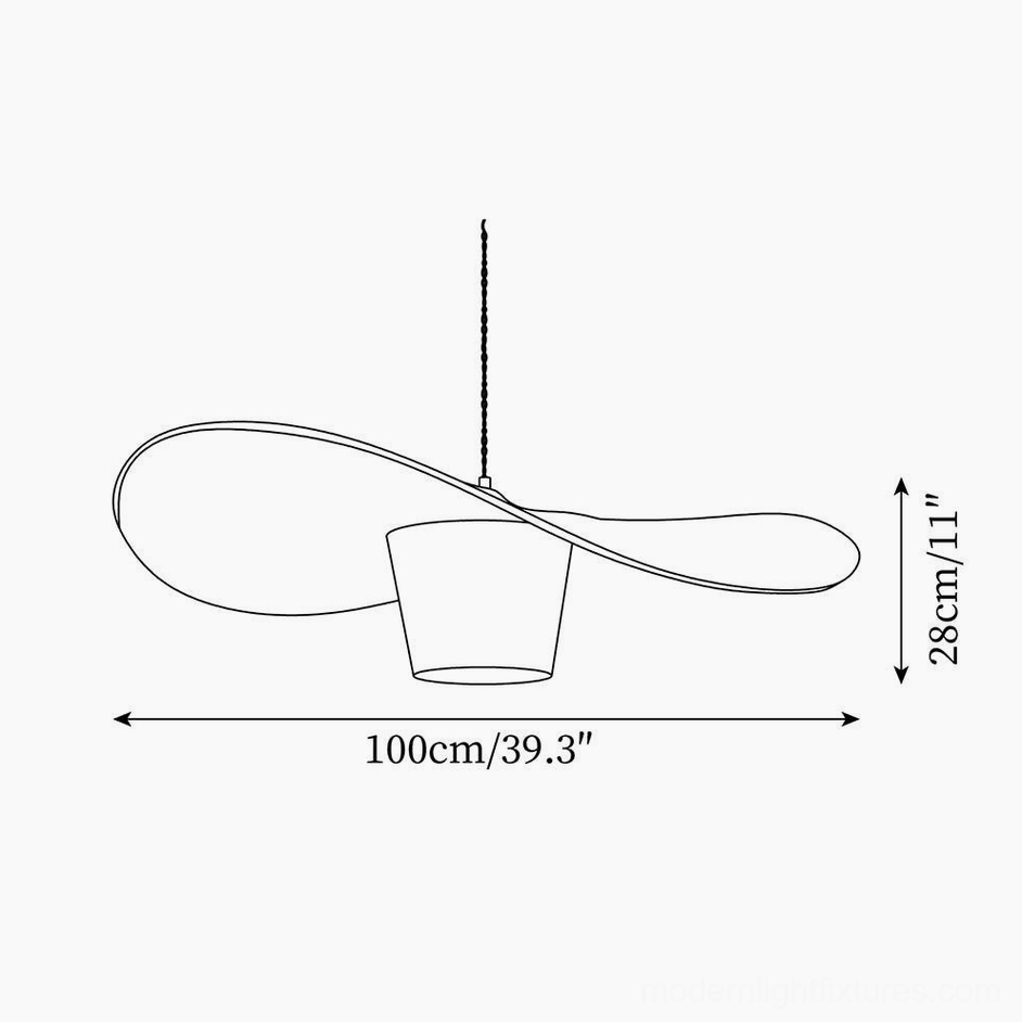 Technical orthographic blueprint and dimension specifications for 100cm handwoven hemp rope pendant light