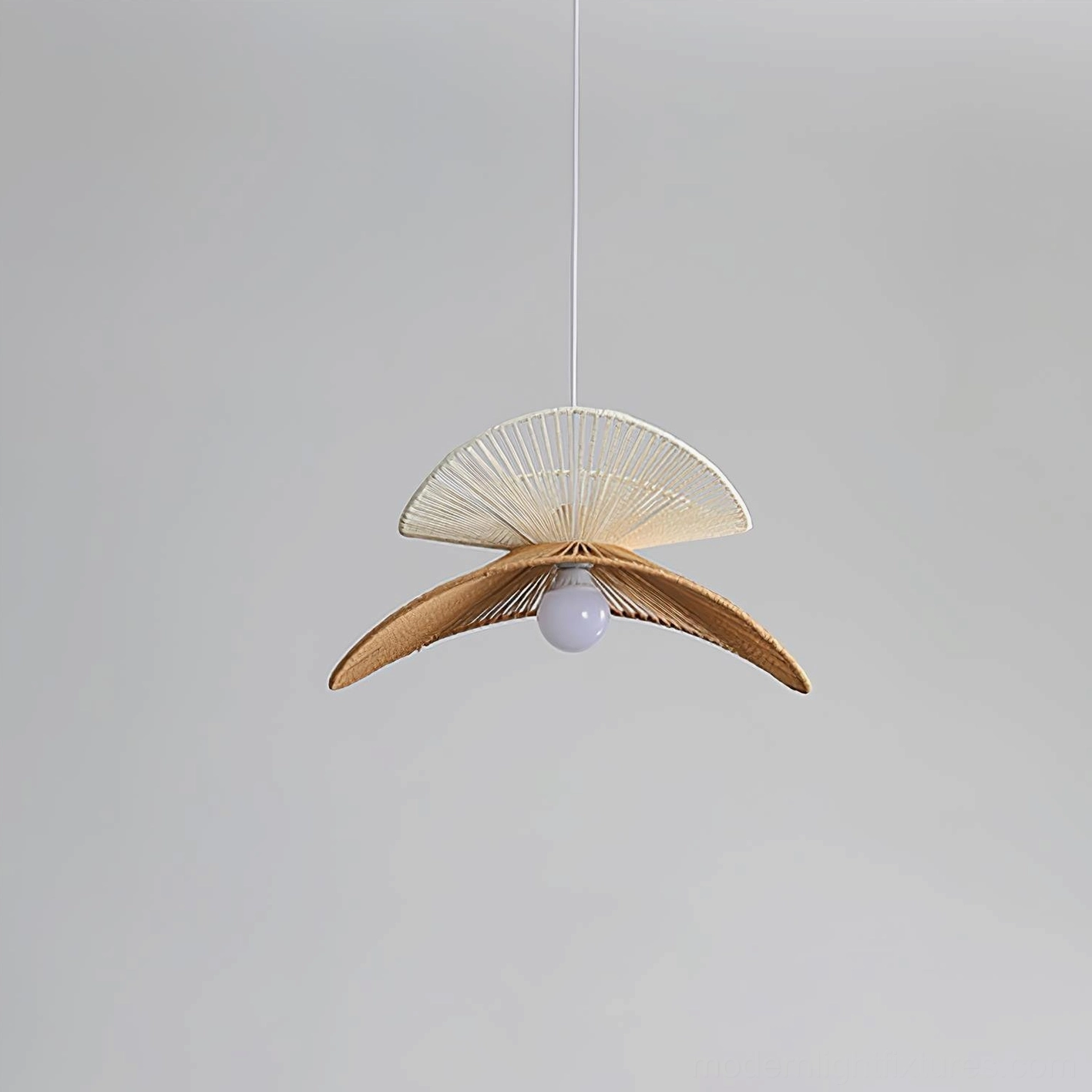 Handwoven hemp rope rattan pendant lamp showing construction and material quality details
