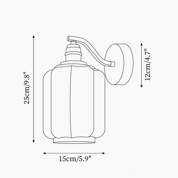 Henry wall sconce dimension schematic showing width 15cm (5.9 inches) and height 25cm (9.8 inches)