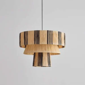 Large 80cm Hiroshi woven pendant light flat front view with minimalist natural boho design