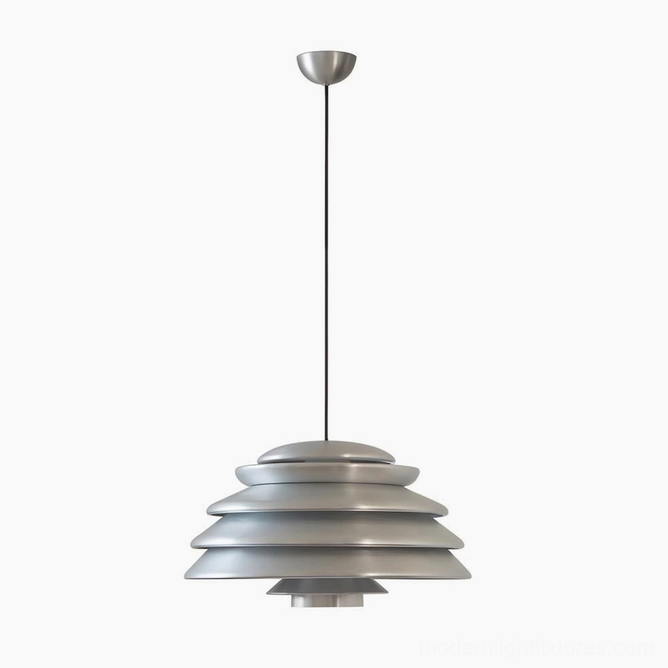 Modern minimalist Hive pendant light with brushed silver aluminum finish against neutral background, side profile showcasing clean architectural lines