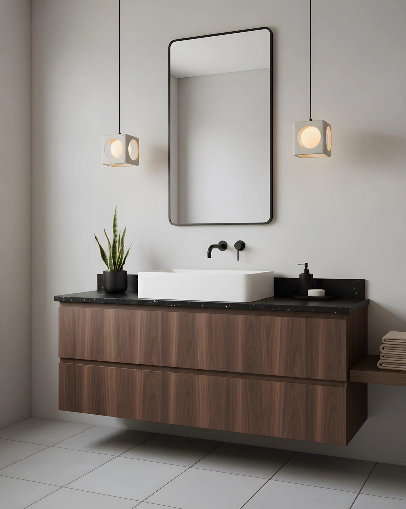 Single Hollowa travertine geometric pendant light displaying hollow-cube minimalist design and craftsmanship