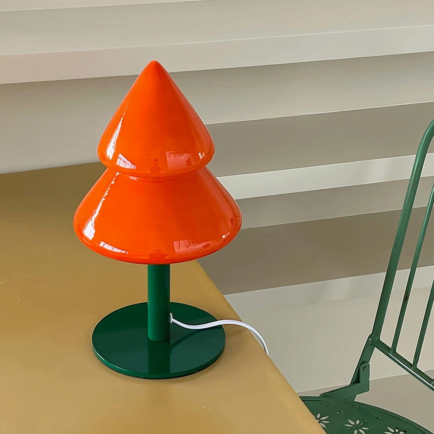 Creative home office workspace enhanced with modern Christmas tree table lamp fixture