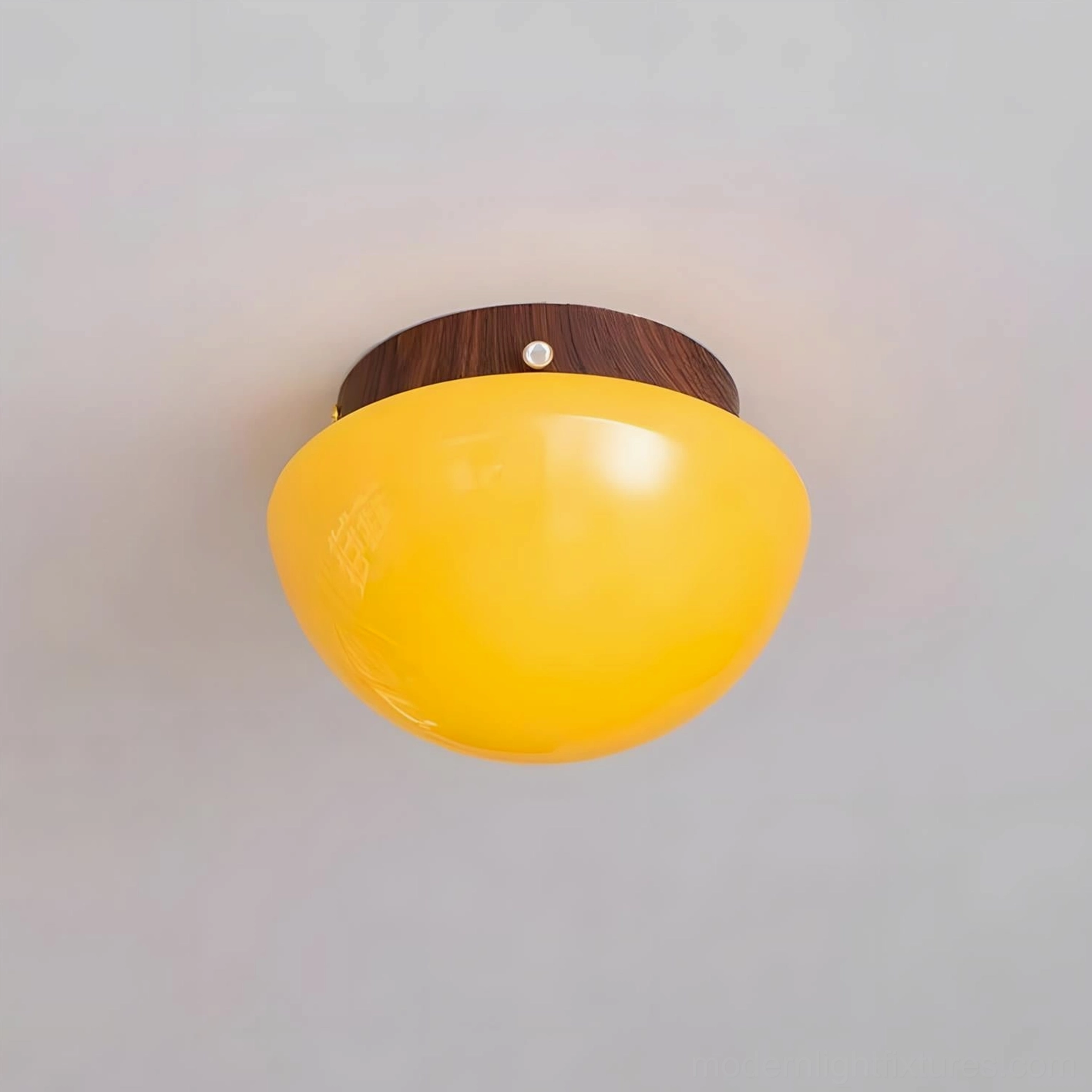 Honeyed Dome flush mount light in warm bedroom space creating soft ambient ceiling lighting environment