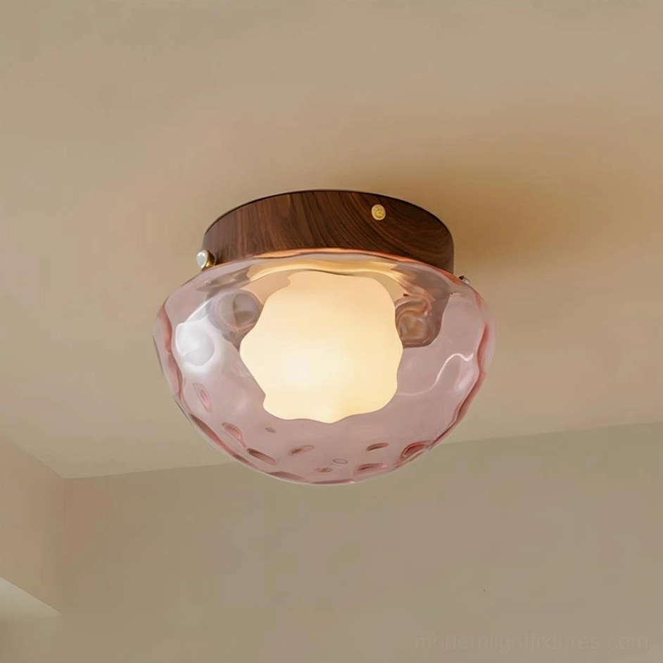 Honeyed Dome flush mount ceiling light in smoky gray color with damp-rated construction for bathroom