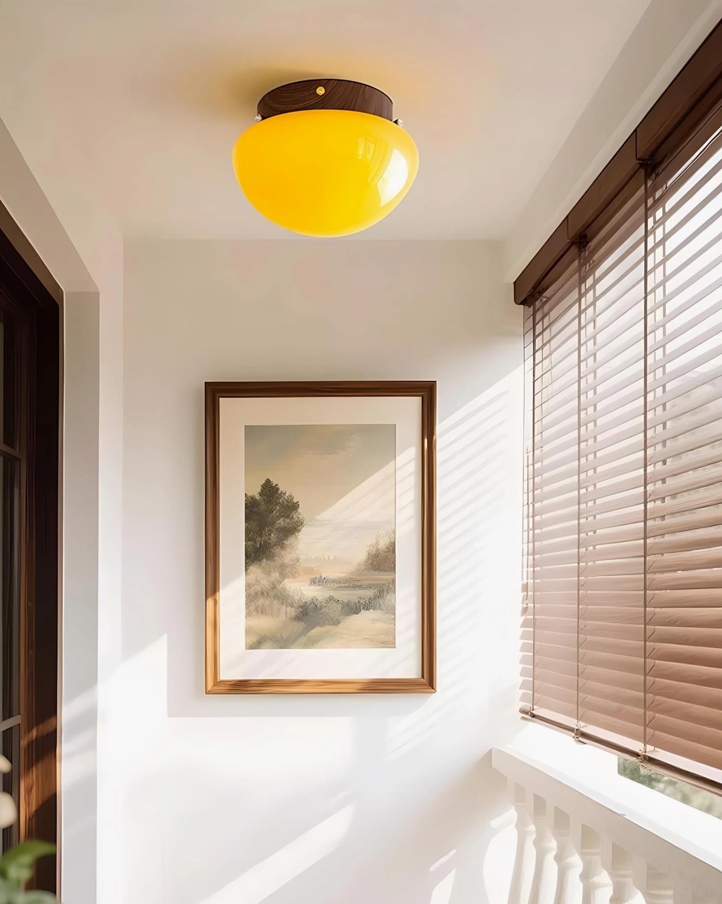 Honeyed Dome amber glass flush mount ceiling light detail shot showing warm 3000K LED illumination