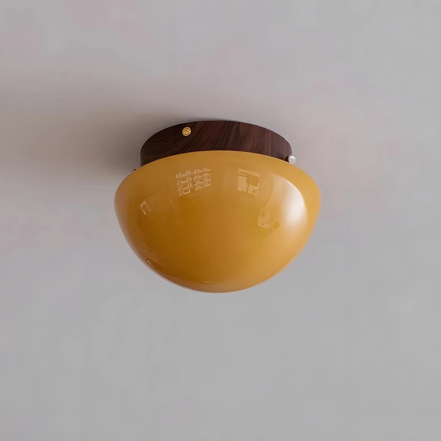 Honeyed Dome flush mount ceiling light in vibrant yellow-green color adding modern warmth to eclectic space