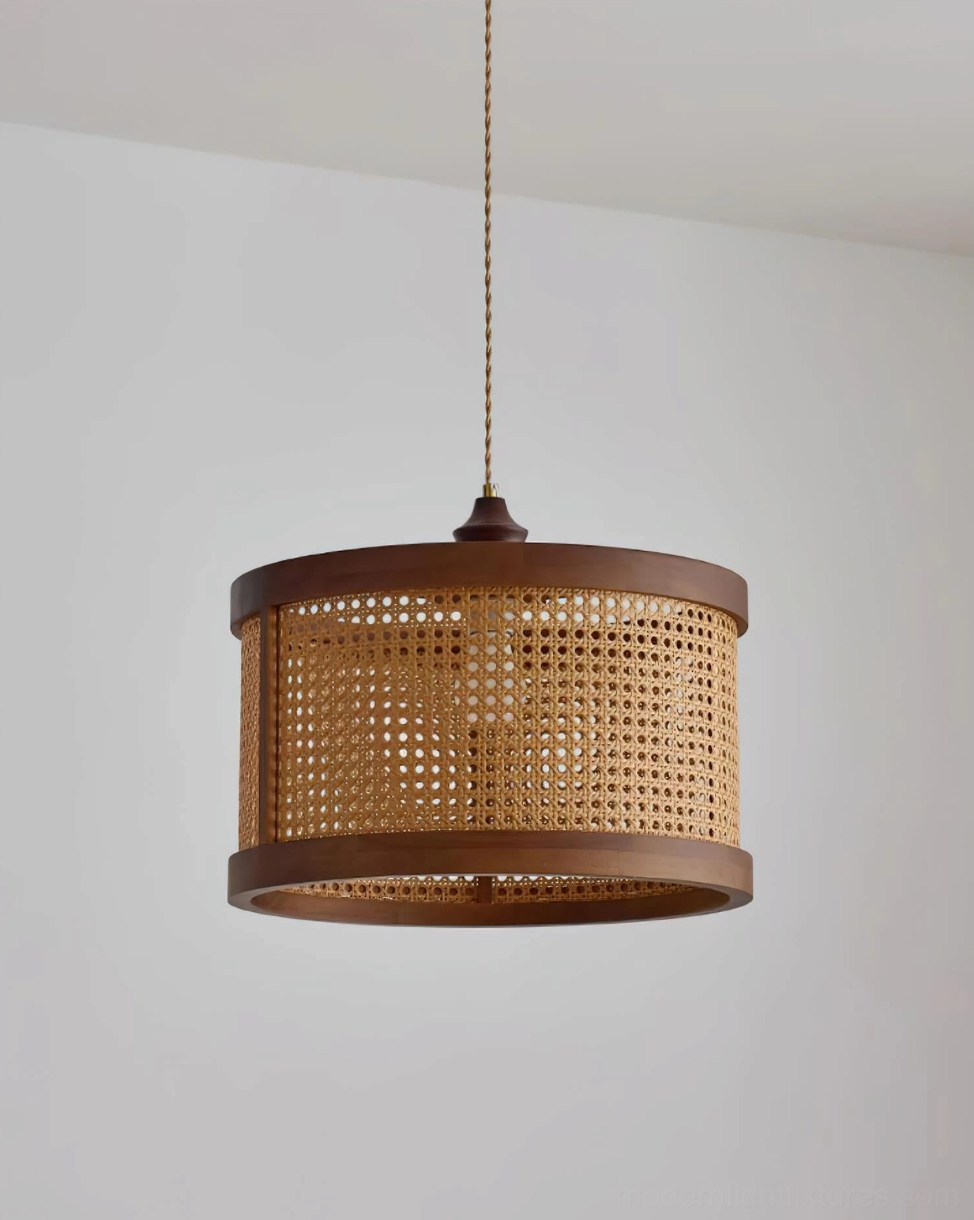 Hoopa rattan pendant light unlit showing natural material texture and weave pattern