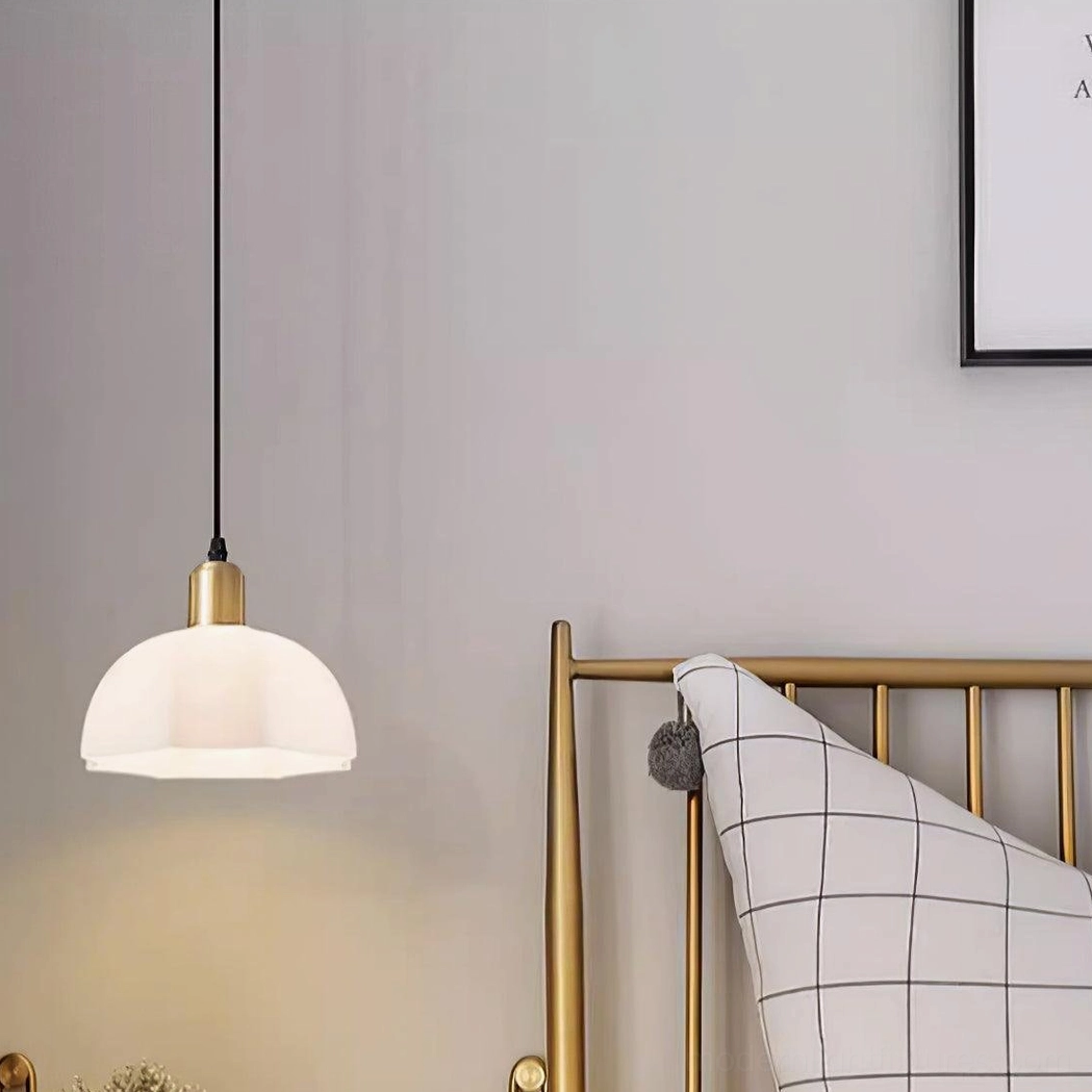 Horn scalloped pendant ceiling light fixture brass white contemporary design detail