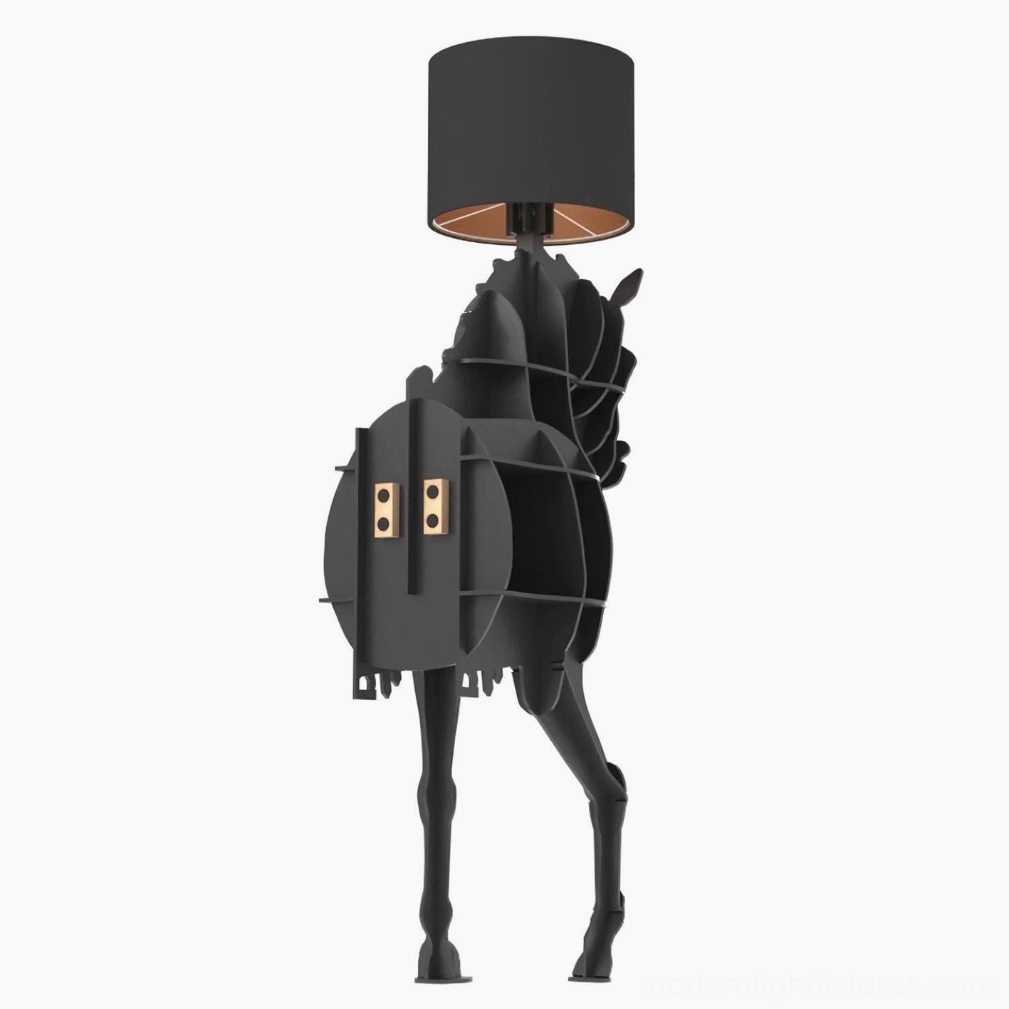 Horse-shaped floor lamp with premium wood and metal construction - modern sculptural lighting