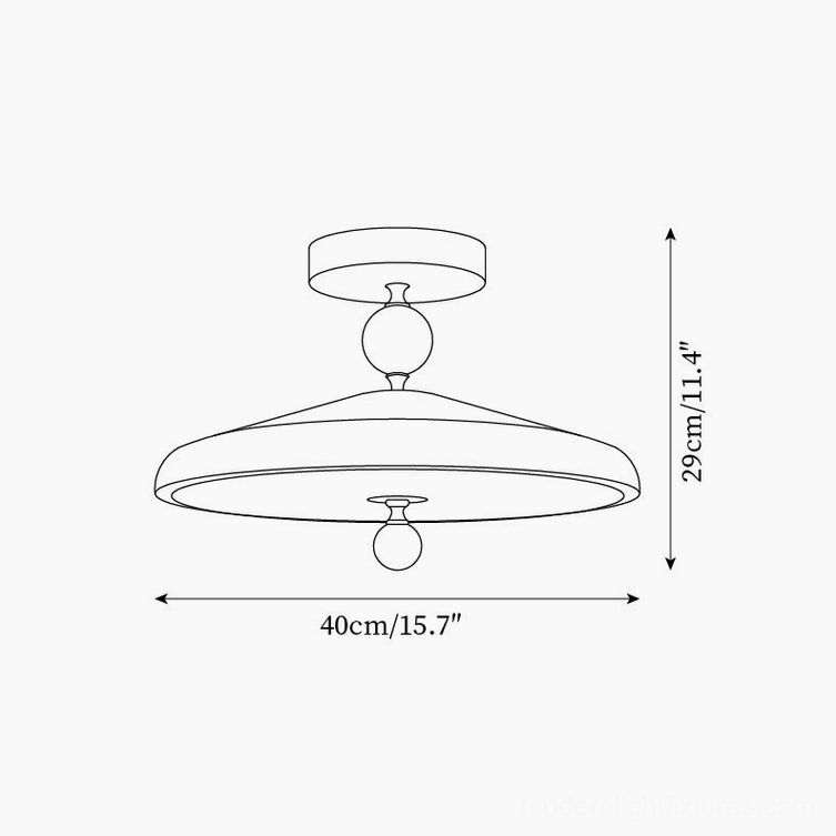 Hover ceiling lamp 40cm compact size technical diagram schematic, top-down orthographic view