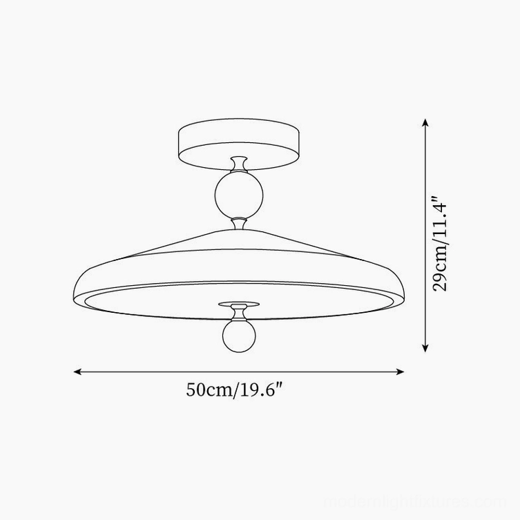 Hover ceiling lamp 50cm statement size technical diagram schematic, specifications illustration