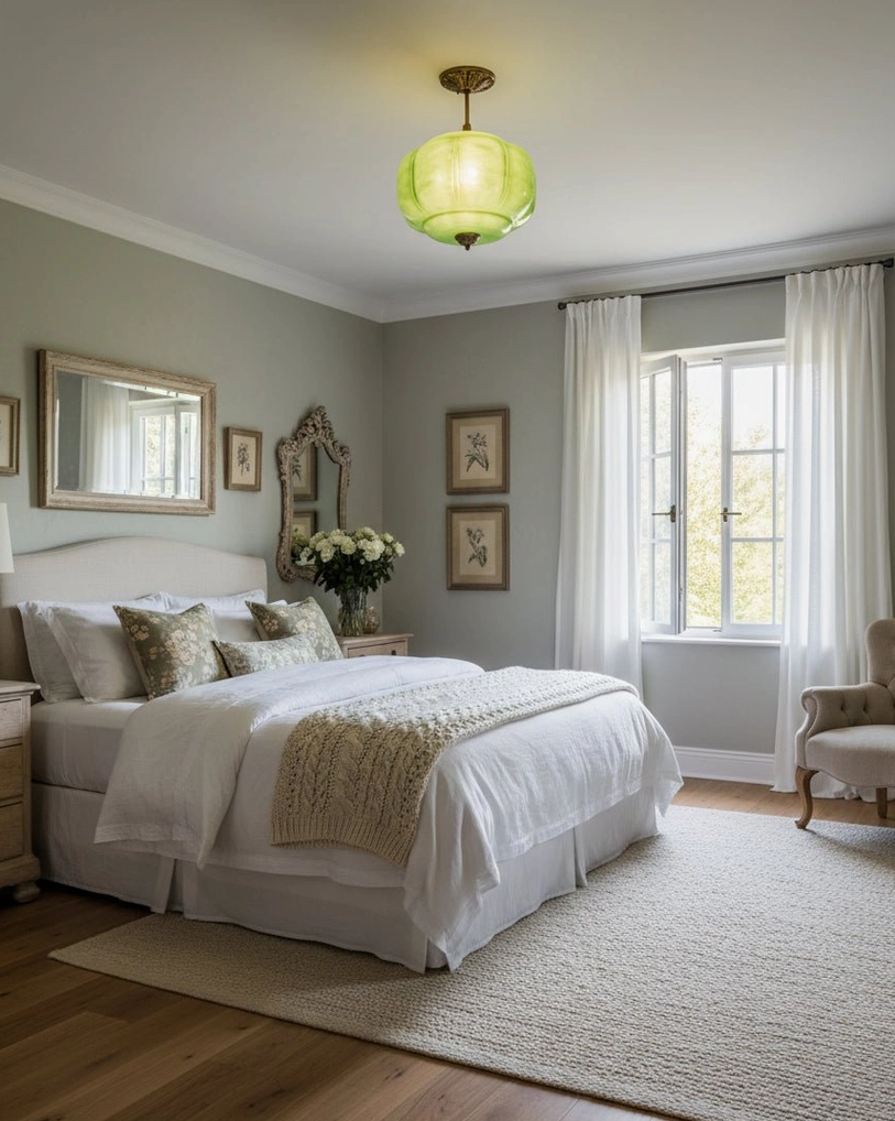 Illuminated jade glass ceiling light fixture elegant traditional bedroom