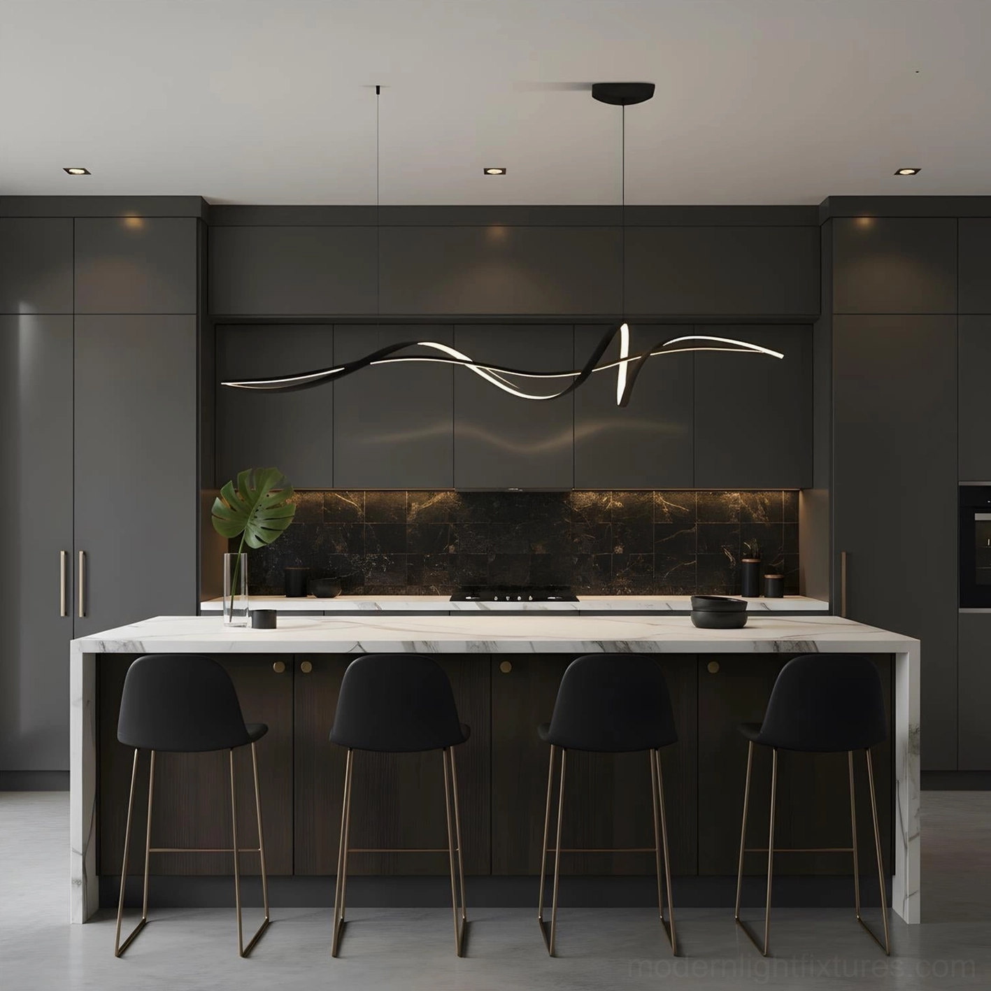 Inari matte black linear pendant lamp dark luxury kitchen island modern ambiance