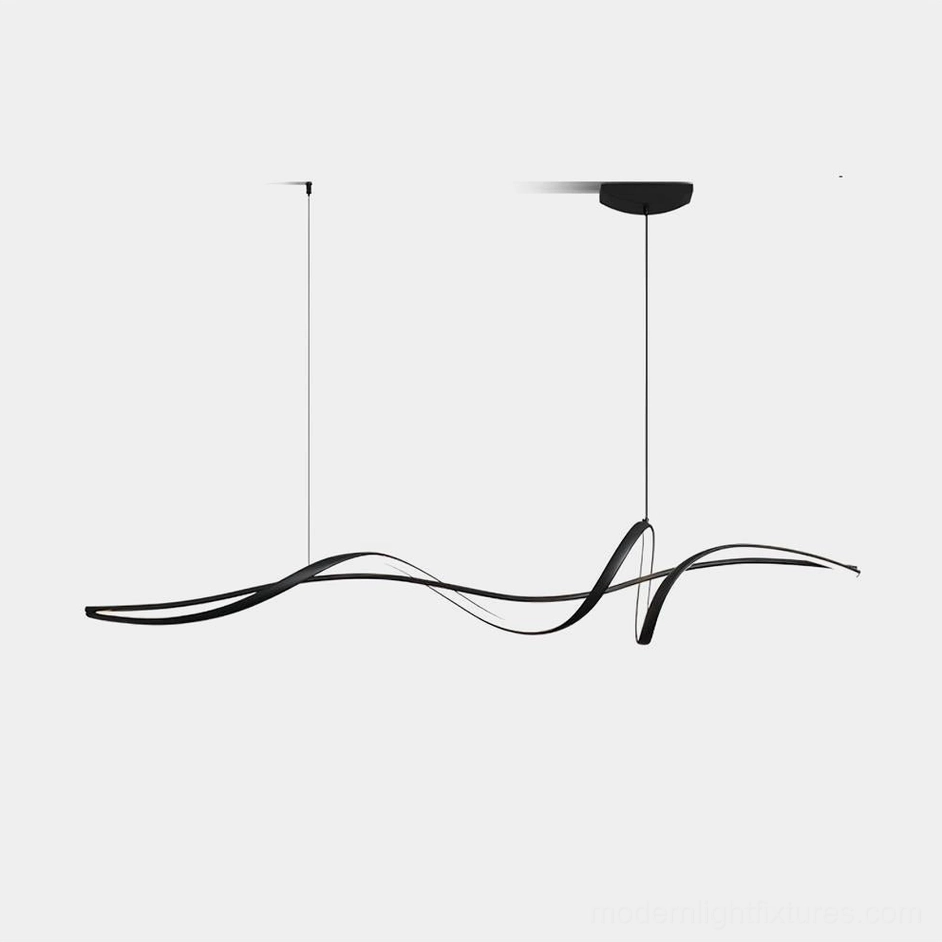 Inari modern linear chandelier matte black aluminum wave design front view product shot