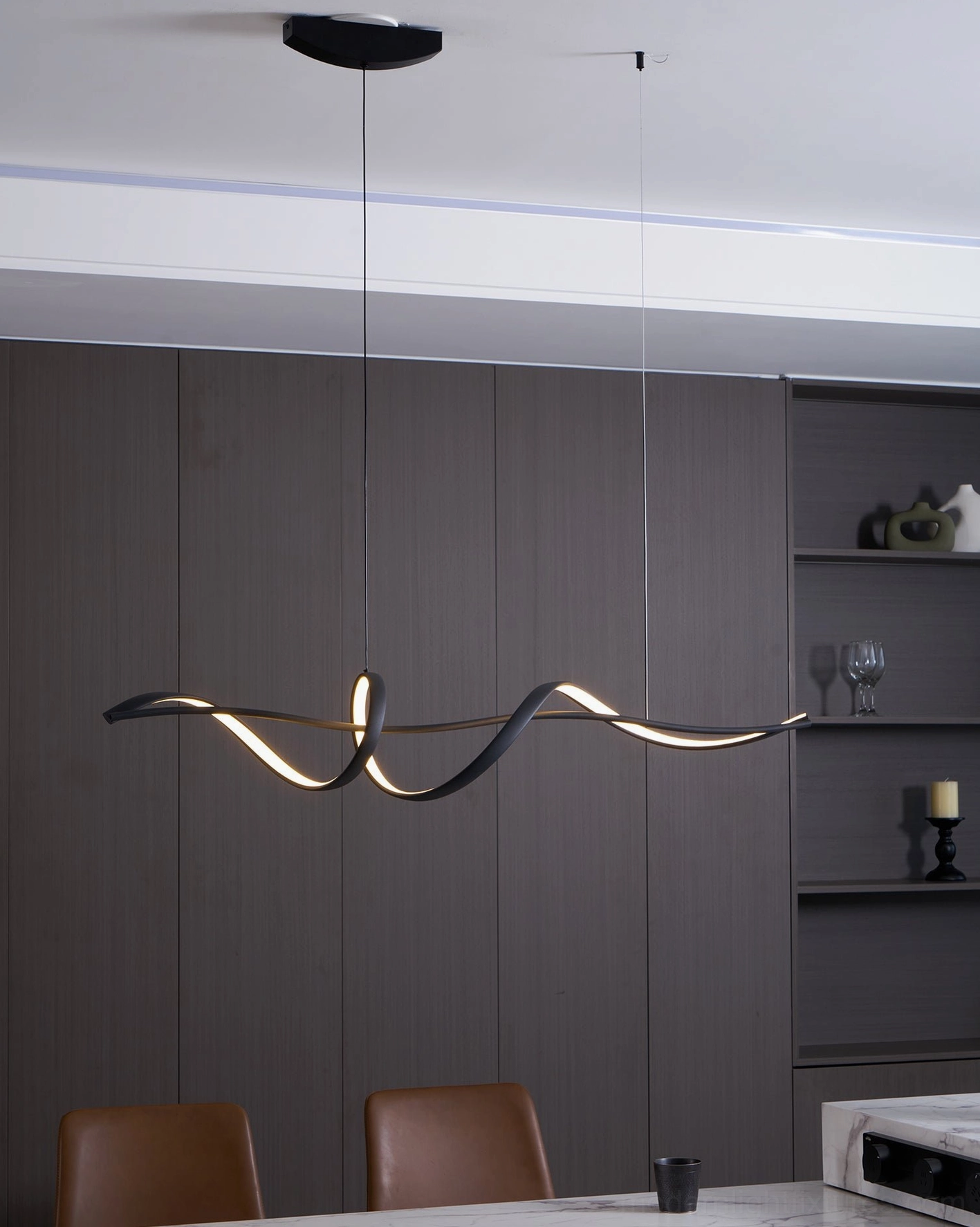 Inari linear chandelier black matte finish modern fixture dining illumination design