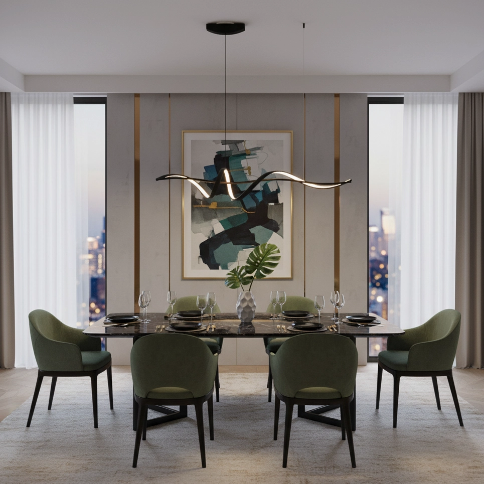 Inari linear geometric chandelier modern dining room minimalist interior design