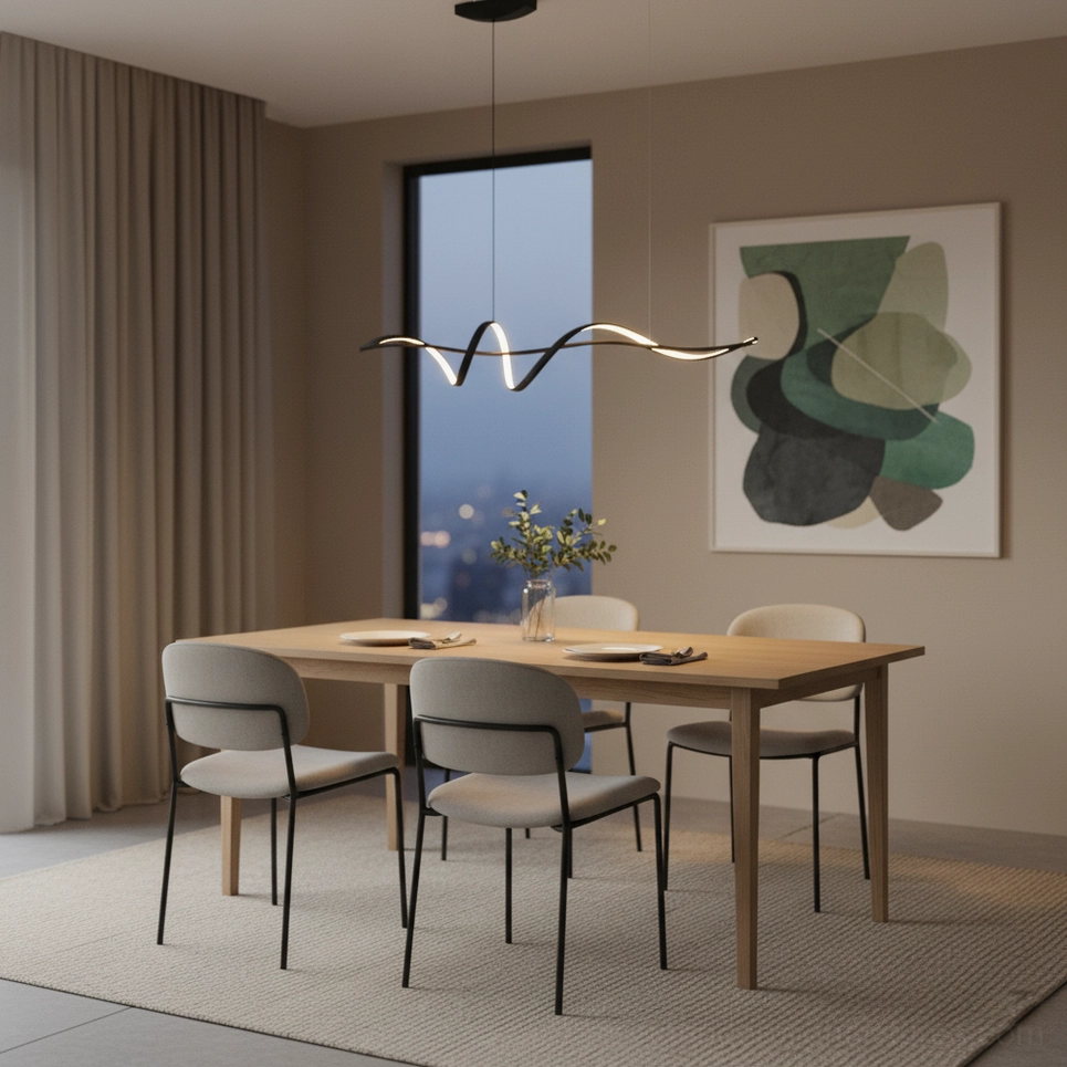 Inari linear pendant chandelier wave design detail aluminum construction contemporary