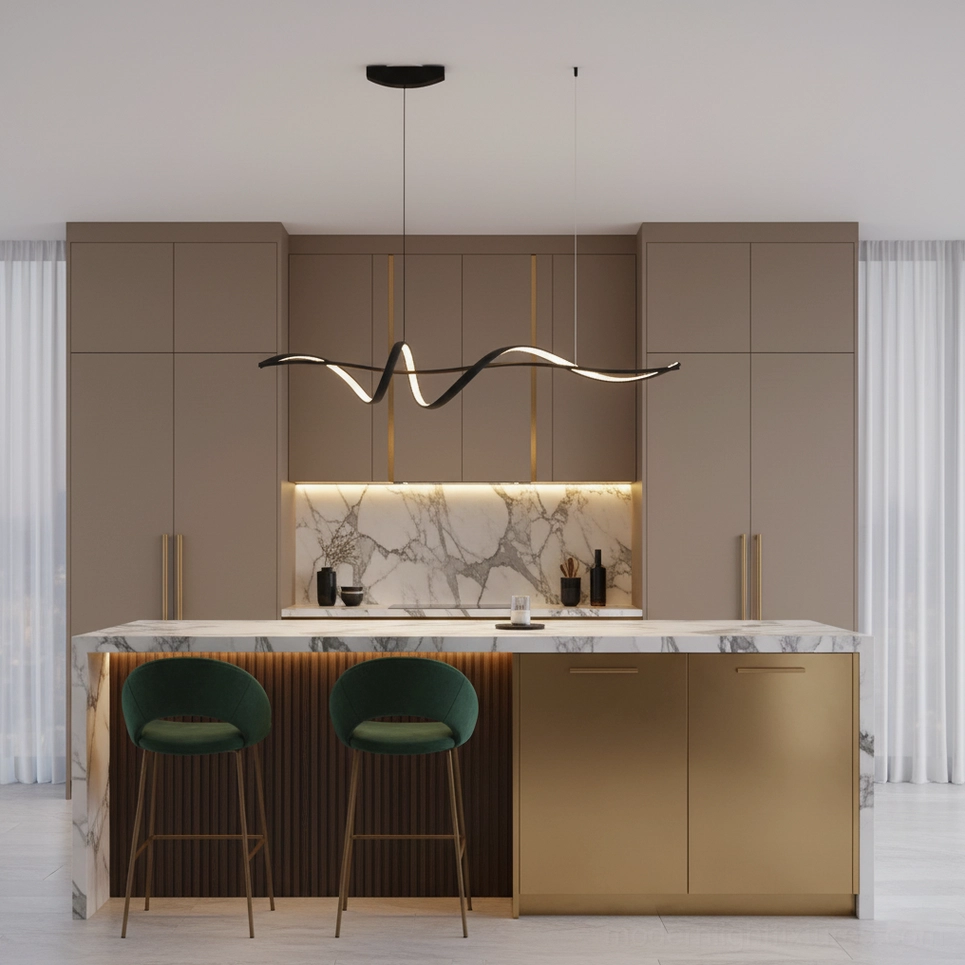 Inari linear chandelier white finish modern dining contemporary interior ambient lighting