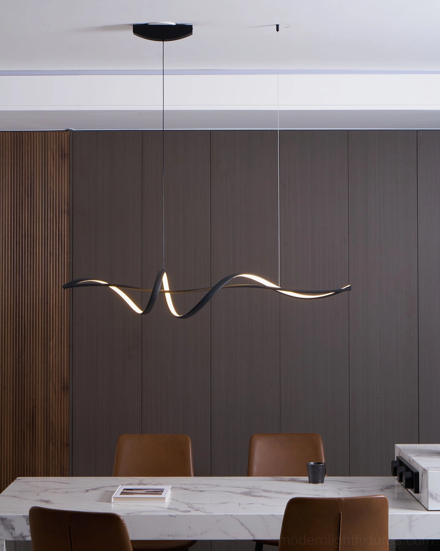 Inari linear chandelier white finish modern home dining interior design installation