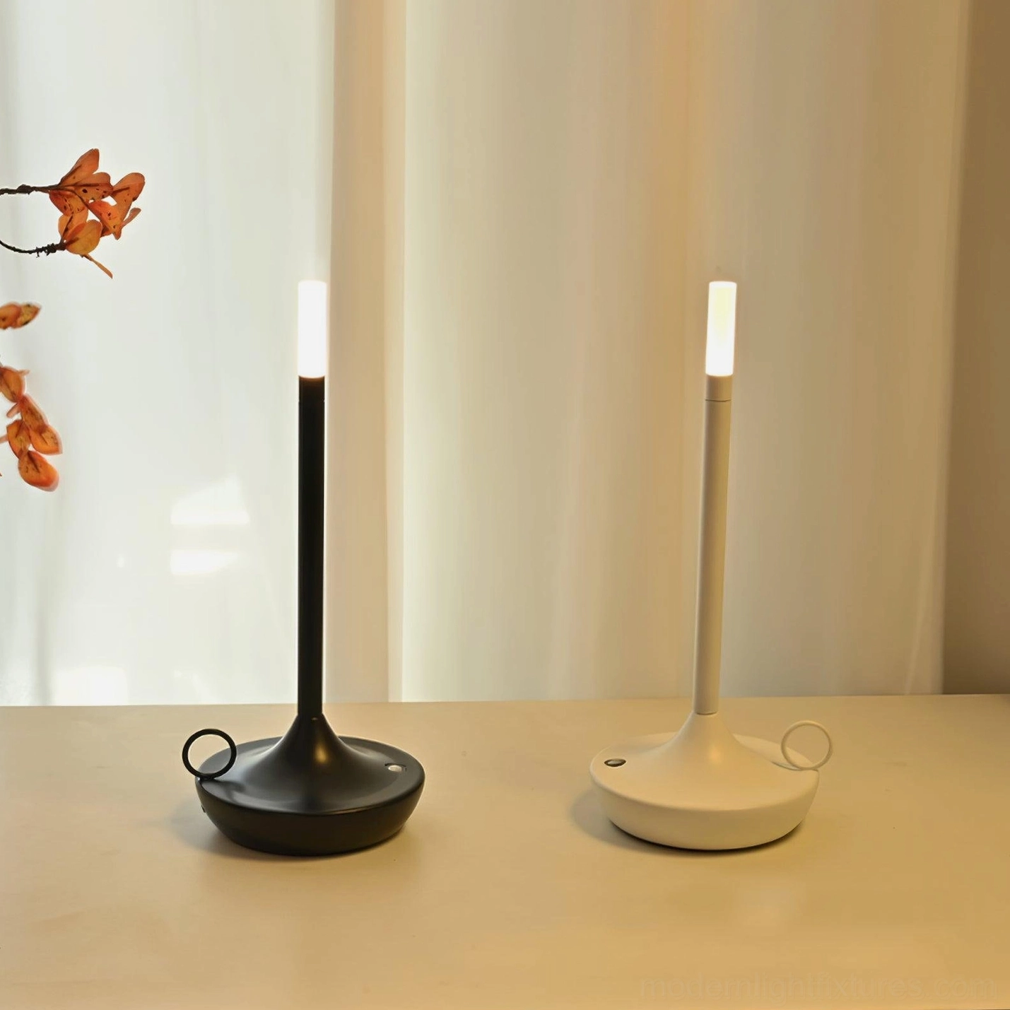 Minimalist LED candle lamp suitable for indoor and outdoor use on patio or covered balcony space