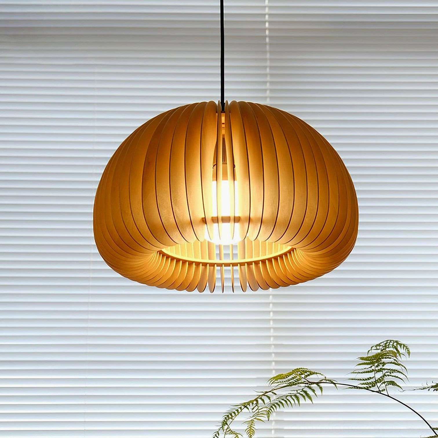 Wood pumpkin pendant light industrial chic softens raw elements modern aesthetic
