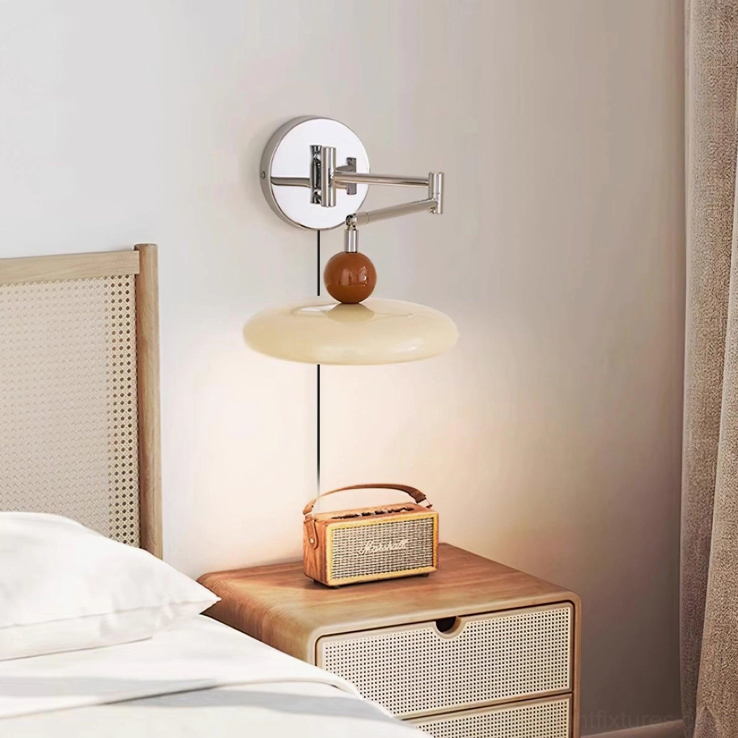 Industrial minimalist wall-mounted lamp with chrome frame and disc shade, urban contemporary lighting
